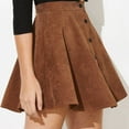 thumbnail image 4 of Gibobby faldas para mujer 2023 falda de pana sólida para mujer Otoño Invierno falda de paraguas de cintura alta de un solo botón a la moda para mujer(Caqui， S), 4 of 5