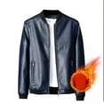 thumbnail image 2 of Timoontee Men's Business Leather Jacket Casual Fall Trendy Fleece Lined Thermal Warm Jacket Coat Modern Fit Long Sleeve Lapel Collar Solid Pocket Zip Up Jackets Blue M, 2 of 9