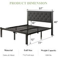 thumbnail image 2 of Feonase Full Size Metal Platform Bed Frame with Linen Upholstered Headboard, 12" Under-Bed Space, Black, 2 of 8