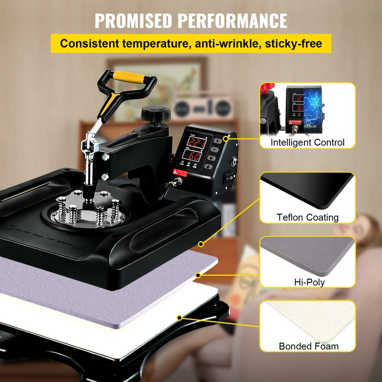 VEVOR Heat Press Machine, 15 x 15 Inch, 6 in 1 Combo Swing Away T-shirt  Sublimation Transfer Printer & Reviews