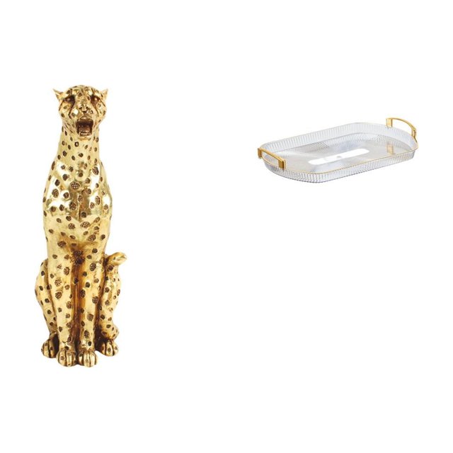 Figura de guepardo,Figura de guepardo dorado,adorno de escritorio moderno,Adorno de mesa con estatua de guepardo realista,Bandeja de almacenamiento,Bandeja rectangular para servir frutas y
