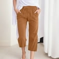 thumbnail image 2 of Casual Pants Women Comfortable High Waisted Wide Leg Pants Drawstring Elastic Trousers Comfy Straight Leg Long Pants with Pockets, 2 of 5