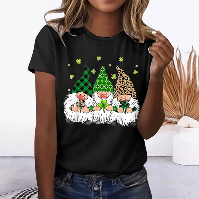 Meichang T-Shirts de la Saint-Patrick pour Femmes Mignons T-Shirts Imprimés Saint-Patrick Hauts pour Femmes Manches Courtes Col Rond Décontracté Chandail Blouse T-Shirts Chanceux