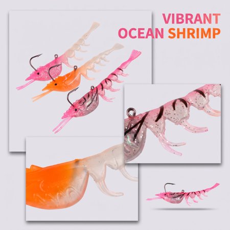 -Rigged Pink Shrimp Soft Fishing Lure 3.5 Inch Jig Head Bait for Saltwater and Anglers Inshore and Offshore Fishing Use