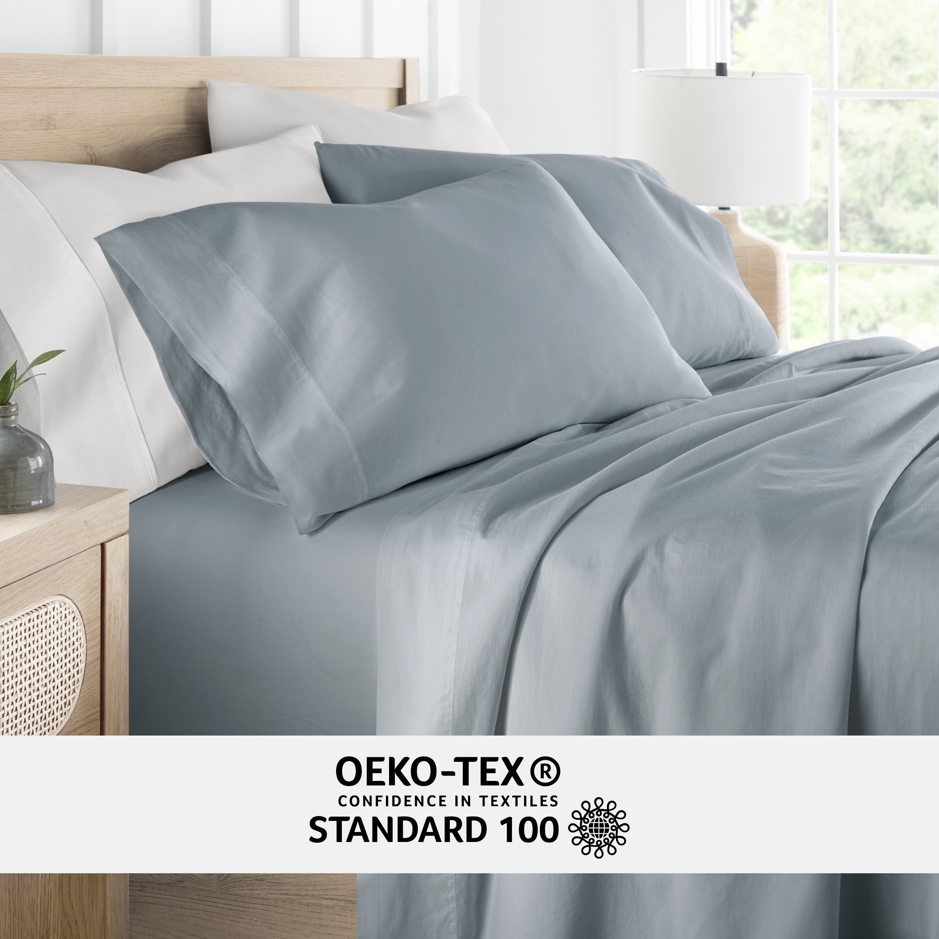 Noble Linens 300 Thread Count 4 Piece Cotton Sheet Set in Blue, Twin