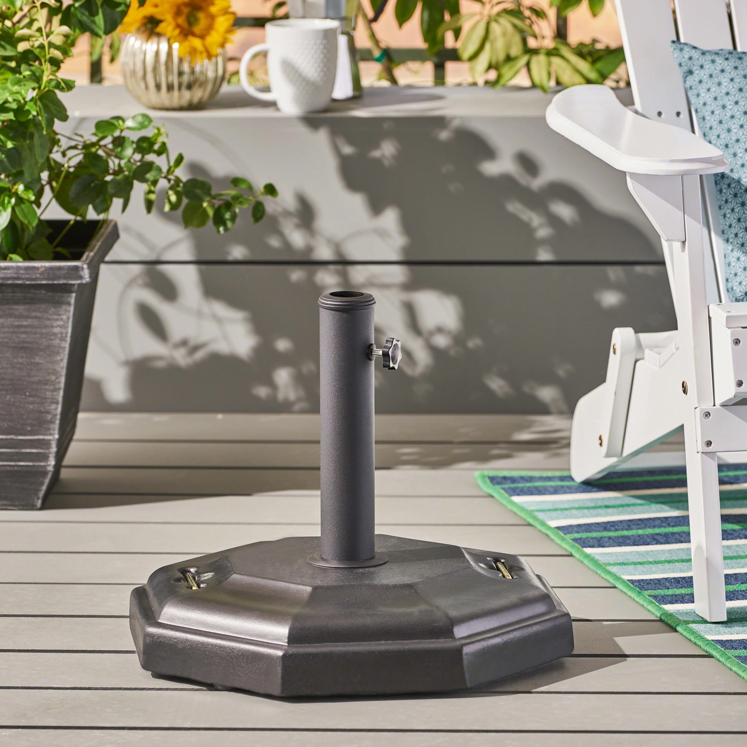 Outdoor 66lb Concrete Hexagonal Umbrella Base, Polished Black