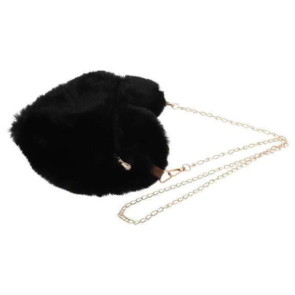 Raindrops Chain Handbags For Women Furry Heart Shaped Purse Black Plush 1 Pcs Spacious Capacity Fashionable Design