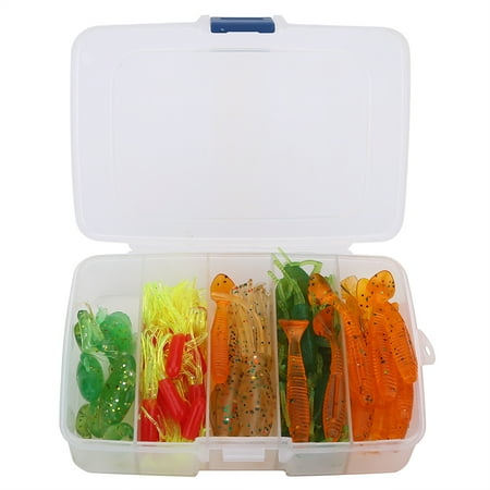 Realistic Soft Octopus Frog Shrimp Lure Set 50 Pieces Fishing Bait Kit with Accessories