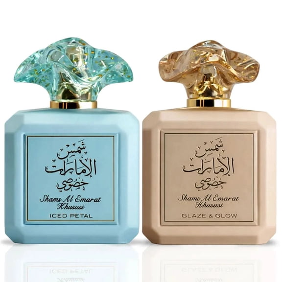 Shams Al Emarat Khususi Glaze & Glow & Iced Petal Eau de Parfum Sprays 100ml (3.4 oz) by Ard Al Zaafaran (Bundle)