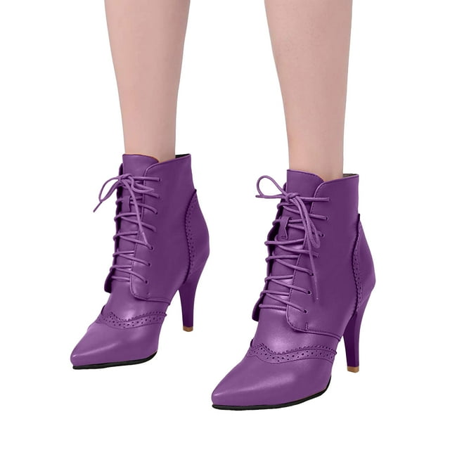 Stiletto High Heel Dress Combat Boots for Women Leather Lace up Pointed Toe Winter Fall Short Ankle Booties
