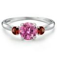 thumbnail image 3 of Gem Stone King 10K White Gold Pink Moissanite and Red Garnet 3-Stone Ring for Women | 1.10 Cttw | Round 6MM | Gemstone Birthstone | Size 5, 3 of 6