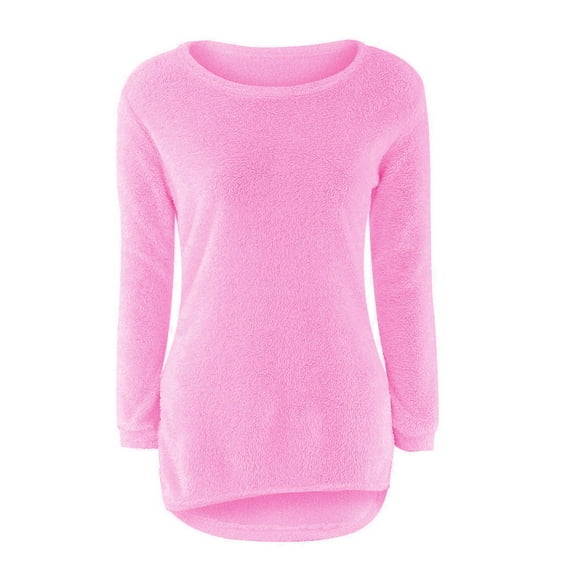 Duoif Sweaters for Women Trendy Womens Casual Solid Long Sleeve Jumper Sweaters Blouse Women's Sweaters Womens Tops Hot Pink M
