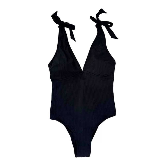 Traje de Baño Ocean Pacific para Mujer Completo con Nudo en Tirante, Cuello V Negro Talla EG