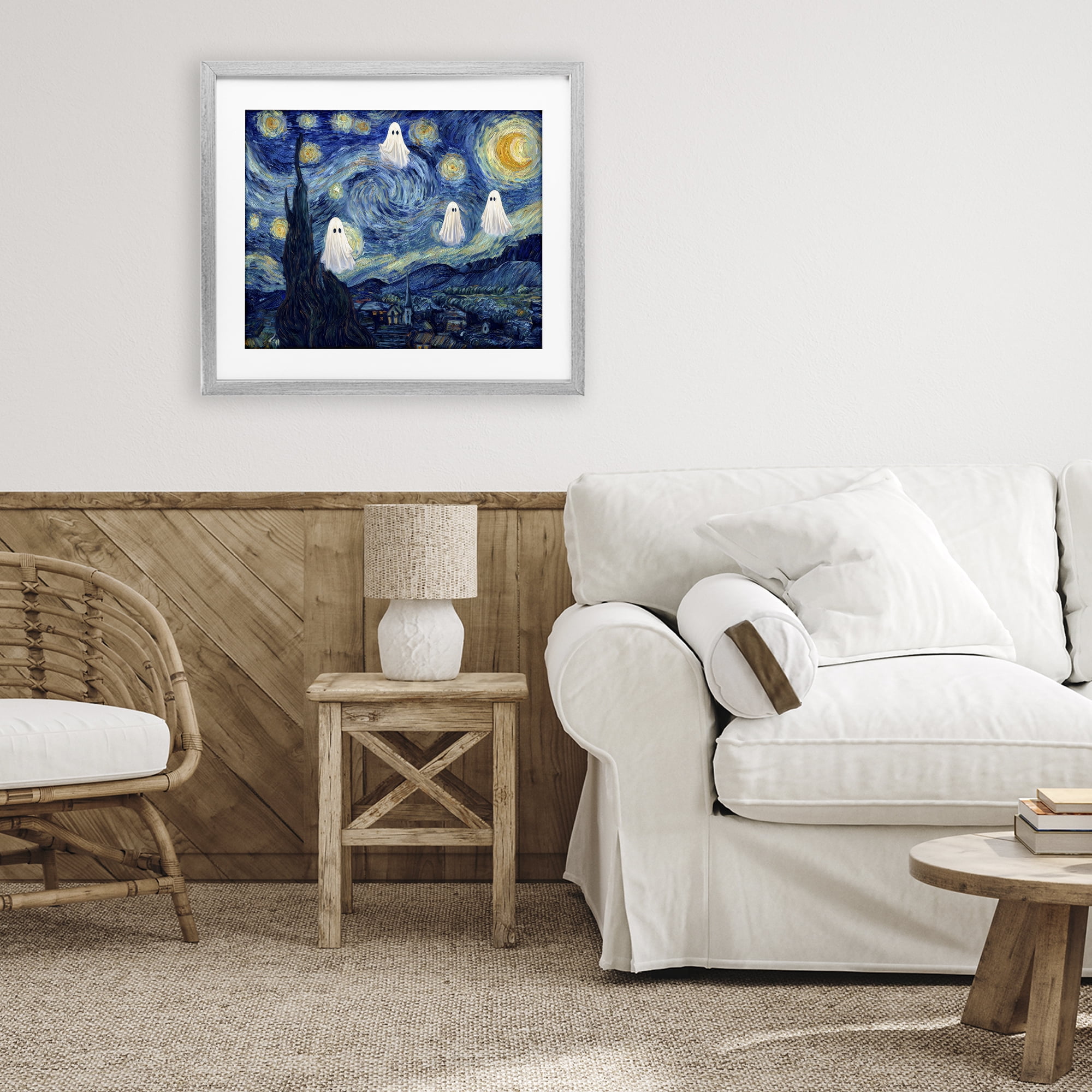 Classic Night Ghosties Gray Framed Print Under Glass, design by Arlington Prints