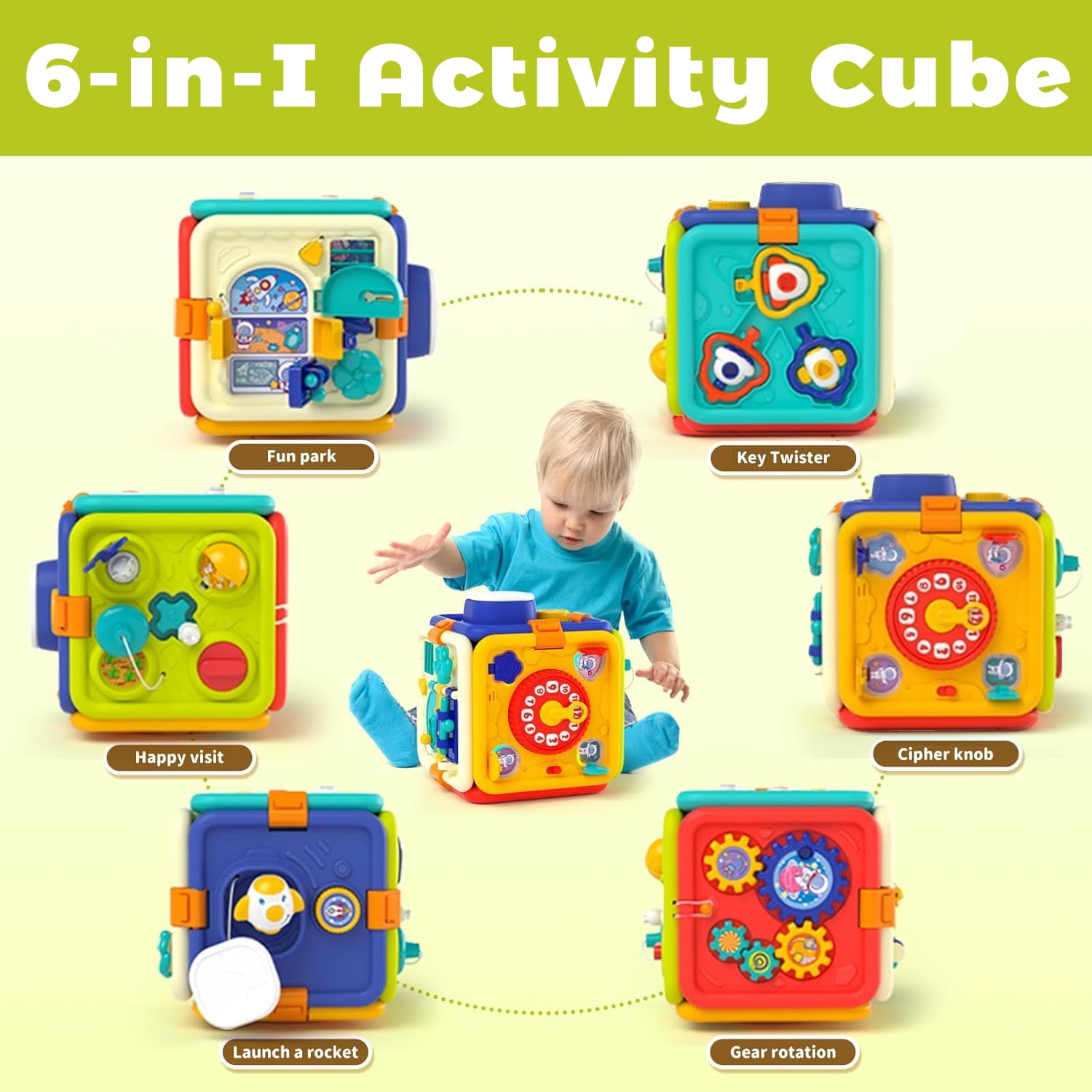 Liegorji 6 in 1 Busy Board, Montessori Toys for  Toddler, Educational Early Development Activity Cube Toys for  Boys&Girls, Ideal Gifts for 1-8 Ages