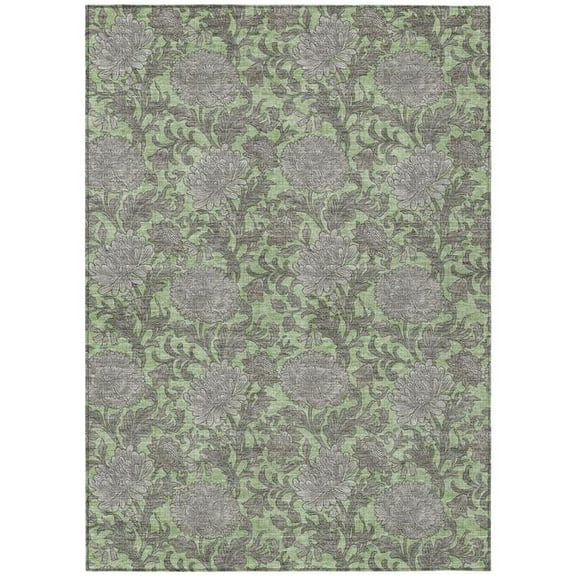 HomeRoots 581214 10 x 14 ft. Floral Washable Indoor & Outdoor Rectangle Area Rug, Artichoke Green, Gray & Taupe