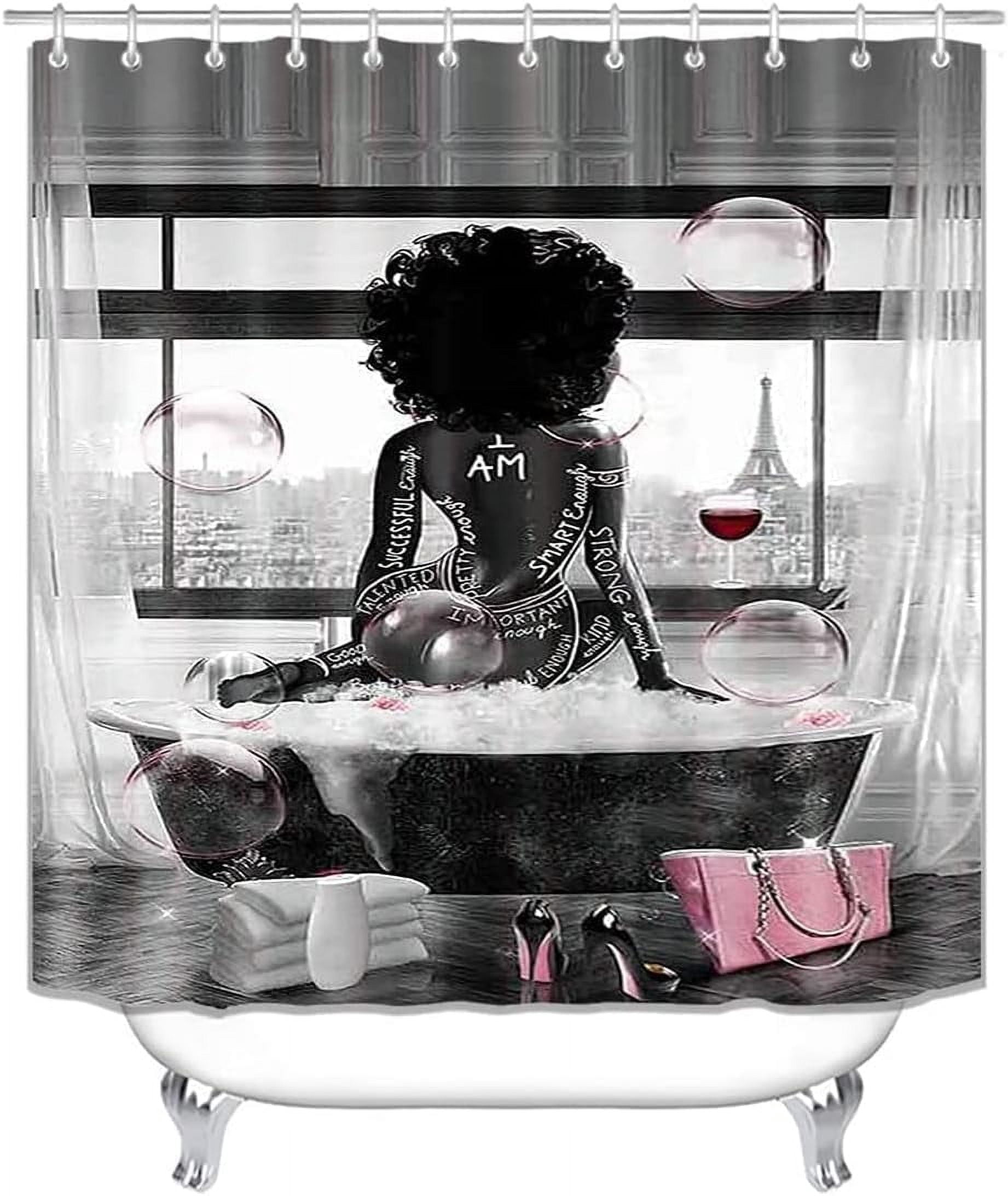 4PCS Black African King Queen Shower Curtain Sets with Rugs,Black Couple Bathroom Sets with Shower Curtain,Bath Mat and Toilet Lid Cover,We are a Team Shower Curtains for Bathroom Decor