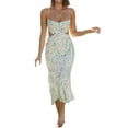 thumbnail image 3 of Txlixc Mujer Sexy Ahueca Hacia Fuera Maxi Vestido Spaghetti Straps Lace Up Bodycon Elegante Noche Fiesta Club Wear Midi Vestido Txlixc Casual, 3 of 8