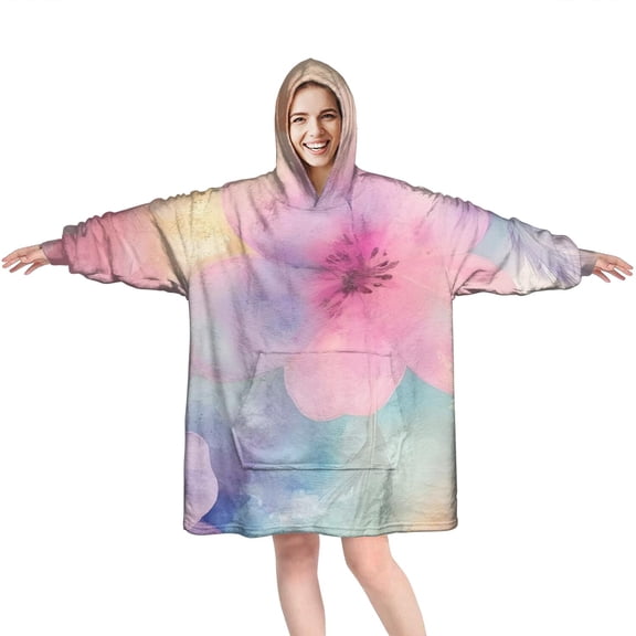 Colorful Cloud Star Tie Dye Pattern Wearable Oversized Blanket,Wearable Blanket Hoodie for Adults,Cozy Hooded Blankets with Super Pockets,Super Warm Fuzzy Pullover for Women & Men