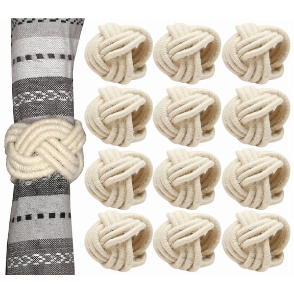 Set of 12 Napkin Rings - Jute Elegant Round Holders for Weddings and Events (Off White)