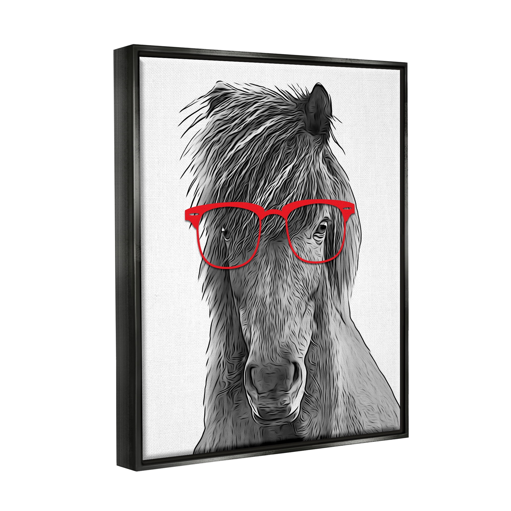 Stupell Industries Horse Red Glasses Fun Animal Animals & Insects Painting Black Floater Framed Art Print Wall Art