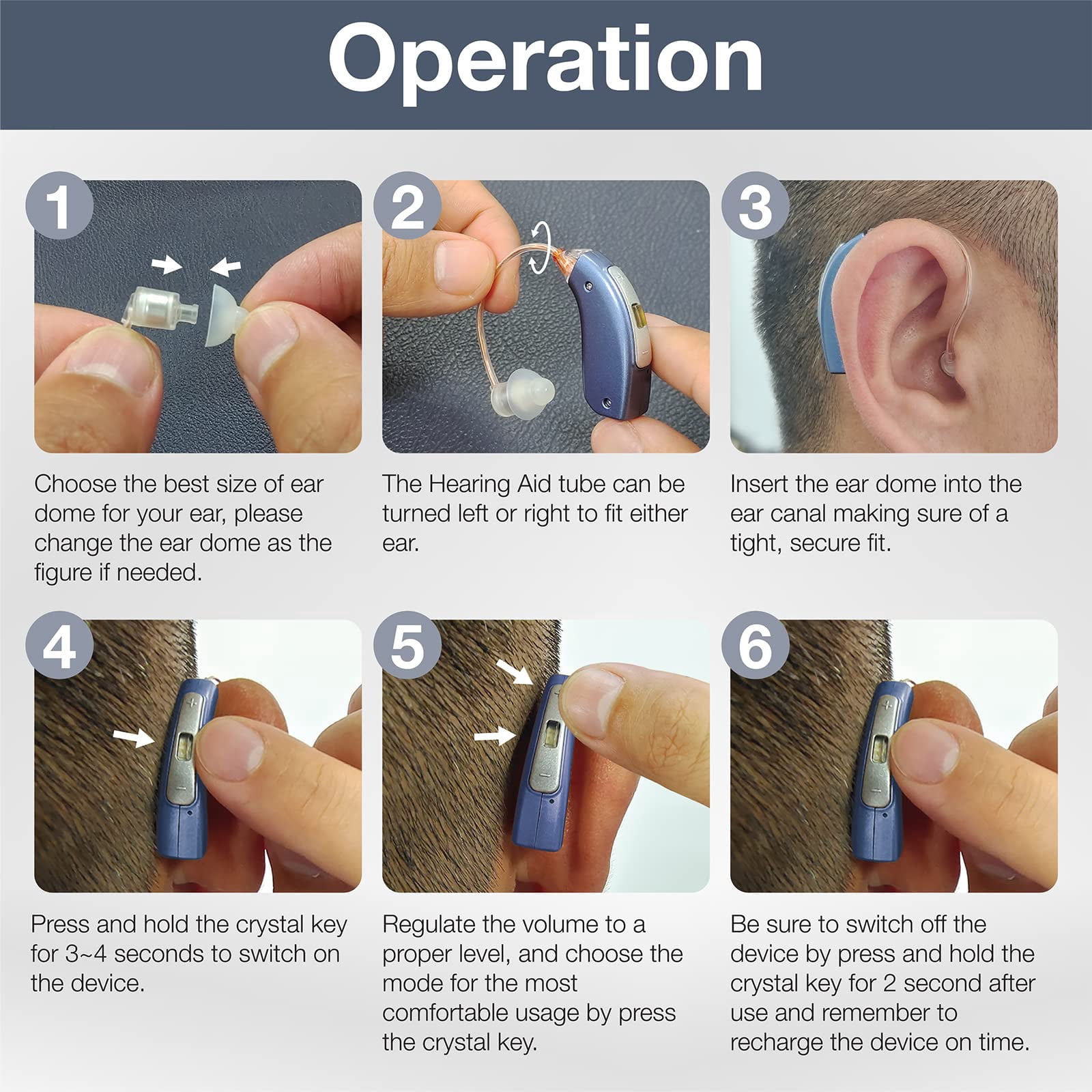 Delmicure Hearing Aids for Seniors, 32-Channel Digital Hearing Aid, 4-Mode, Rechargeable, VHP-1804, Blue, Pair