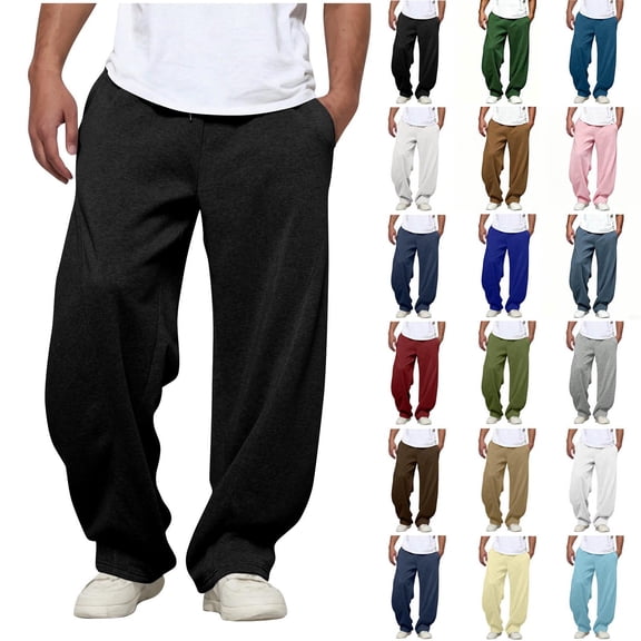 Sevevn Men's Casual Wide Leg Sweatpants Loose Fit Drawstring Elastic Waist Lounge Pants with Pockets Soft Athletic Jogger Pants for Workout Travel Daily Wear Black M