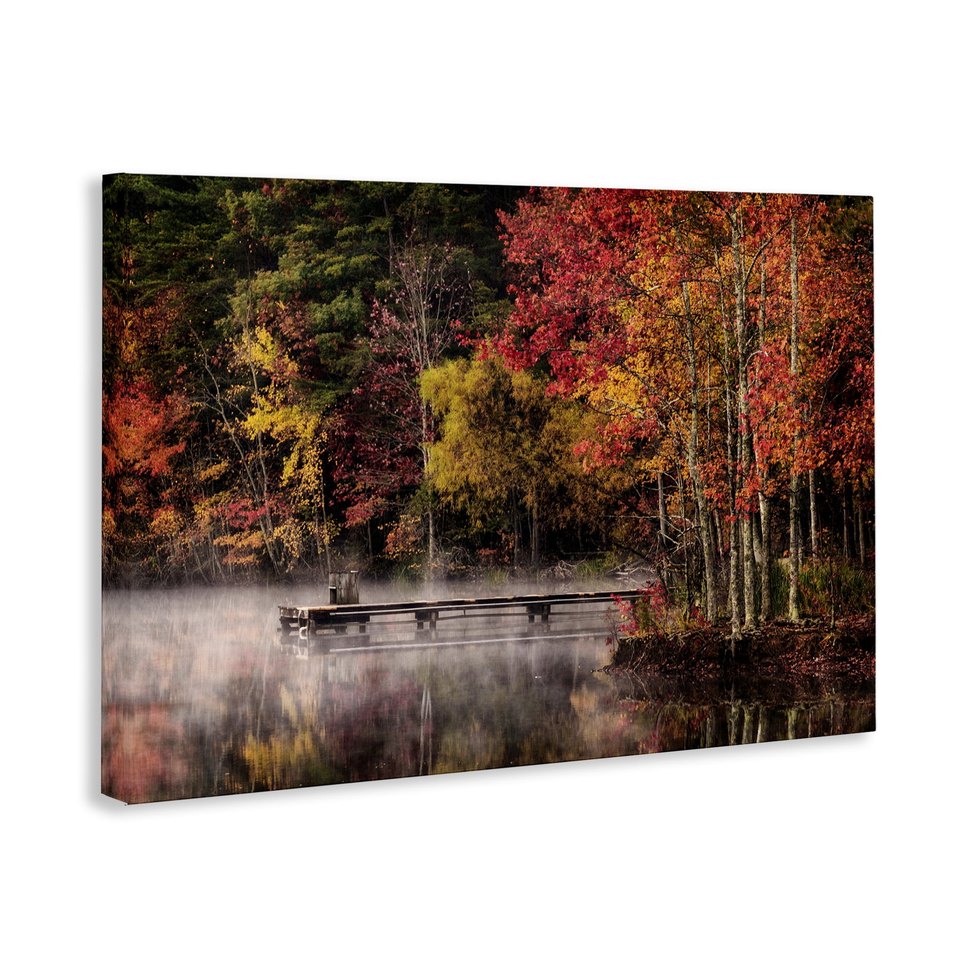 Stupell Industries Autumn Dock Landscape Landscape & Nature Photography Wrapped Canvas Art Print Wall Art, 36 x 24