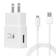 Samsung Galaxy J7 Adaptive Fast Charger Micro USB 2.0 Charging Kit [1 Wall Charger + 5 FT Micro USB Cable] Dual voltages for up to 60% Faster Charging! White