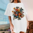 thumbnail image 5 of T Shirts for Women Women's Floral Pattern Short Sleeved Round Neck Drop Shoulder Sleeve T-Shirt Top, 5 of 7