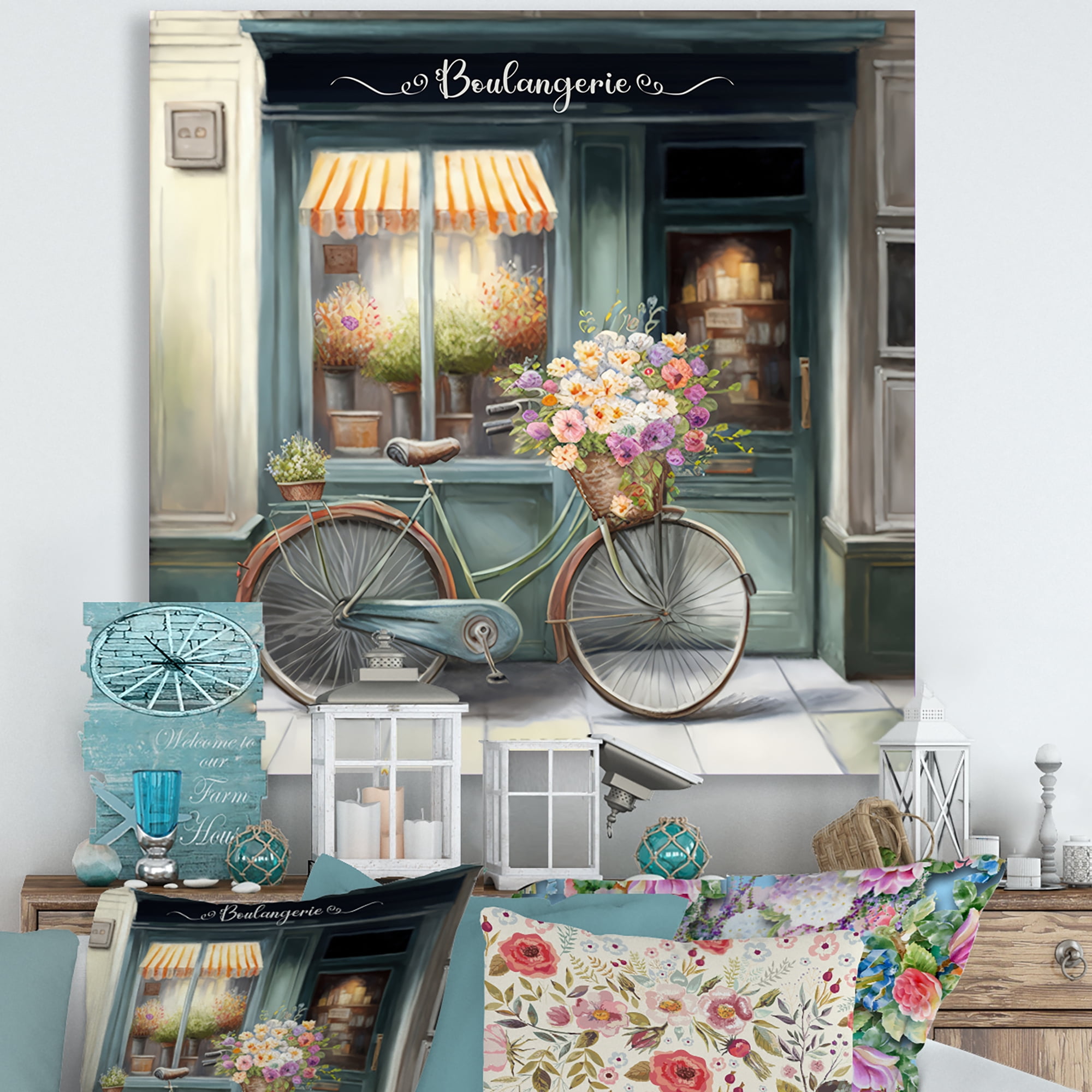 Designart Bicycle In Front A Flower Shop In Paris Canvas Wall Art