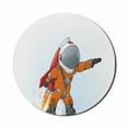 thumbnail image 1 of Fantasy Mouse Pad for Computers, Astronaut Man Going to Space with Rocket Galactic Journey Science Illustration, Round Non-Slip Thick Rubber Modern Mousepad, 8" Round, Orange Grey Red, by Ambesonne, 1 of 2