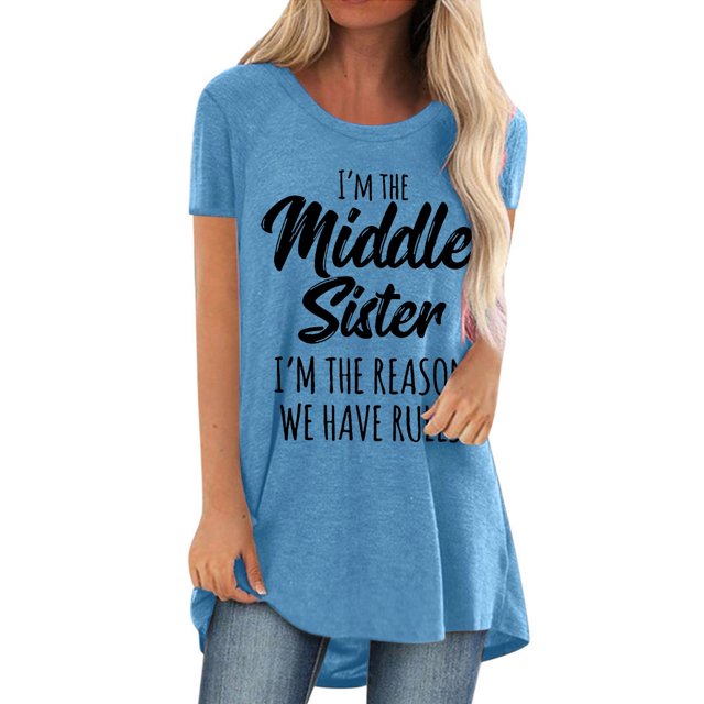 Pompotops Femmes Mode Casual Impression Chemises Manches Courtes Tee-Tops Tunique Blouse