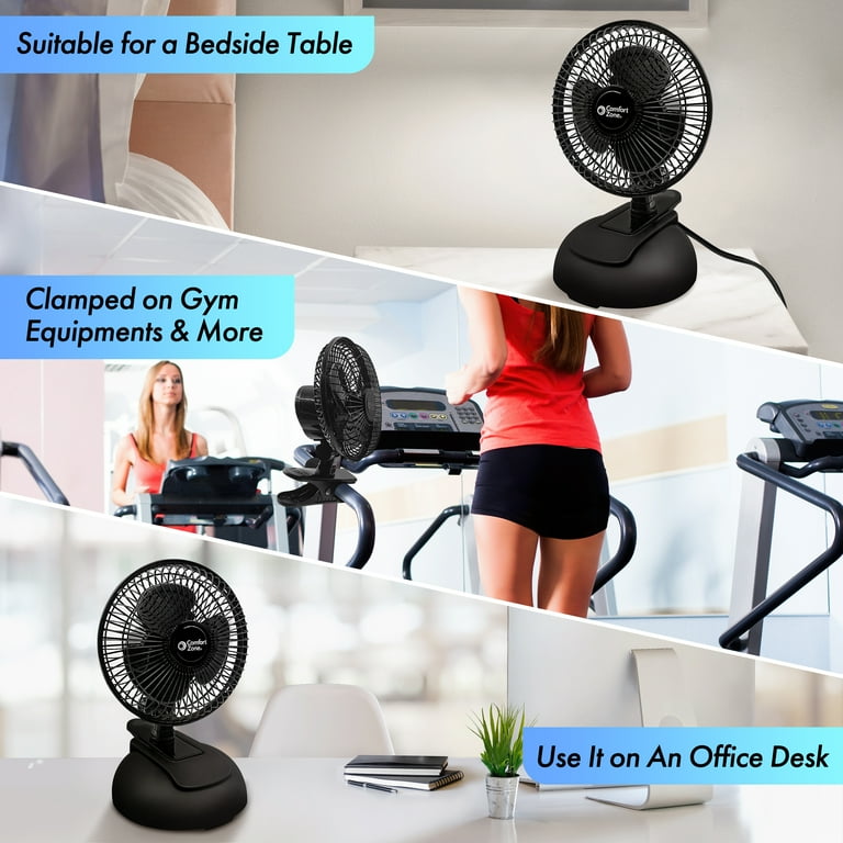 Comfort Zone 6 2 Speed Combo Clip or Desk Fan with Removable Base Strong Clamp for Firm Grip Suitable for Bedroom Office or Dorm Room Black
