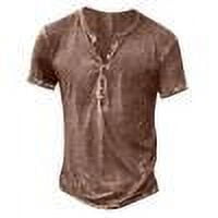Camicia Henley Uomo A Maniche Lunghe Con Stampa Lettera Vintage, Colletto A V, Tessuto In Poliestere Morbido. T-Shirt Casual Button Down, Stile Retrò, Per Primavera, Autunno E Inverno.