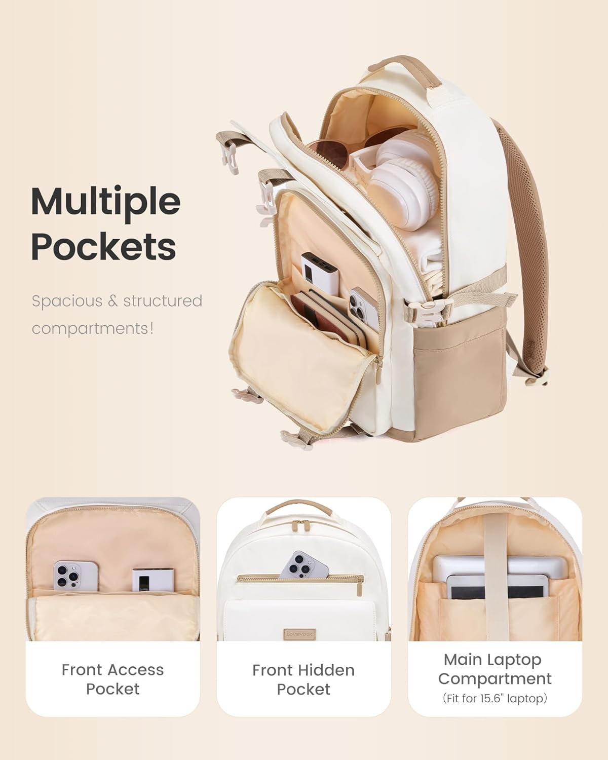 LOVEVOOK School Backpack for Teen Girls，Casual School Backpack 14-18 Teenage 15.6 Inch Laptop Bookbag, Cute Big Student Laptop Backpack for College Women Middle High School Travel Daypack