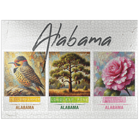 MyPuzzle - Alabama: Bird, Tree, Flower- State Symbols Collage Series - Premium 1000 Piece Jigsaw Puzzle for Adults