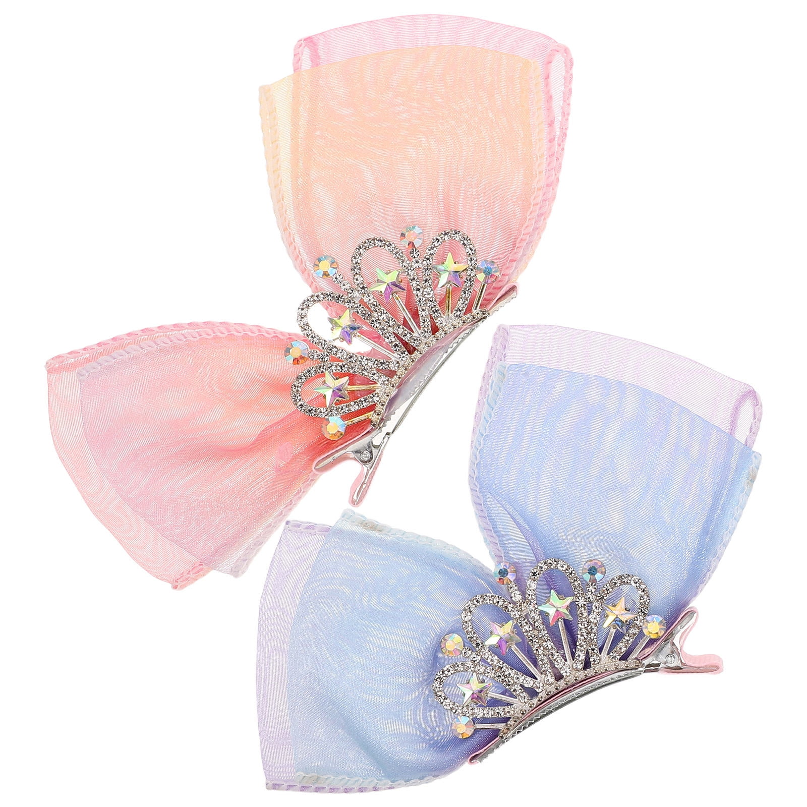 YOSADIER 2Pcs Princess Crown Hair Barrettes with Sparkly Rhinestone Bow for Special Events