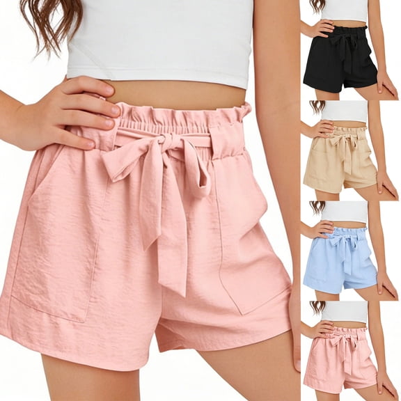 JAJAHO Girls Summer Shorts With Pockets Soft Stretchy Casual Drawstring Shorts Kids Playwear 5-14Y Stylish Bottoms