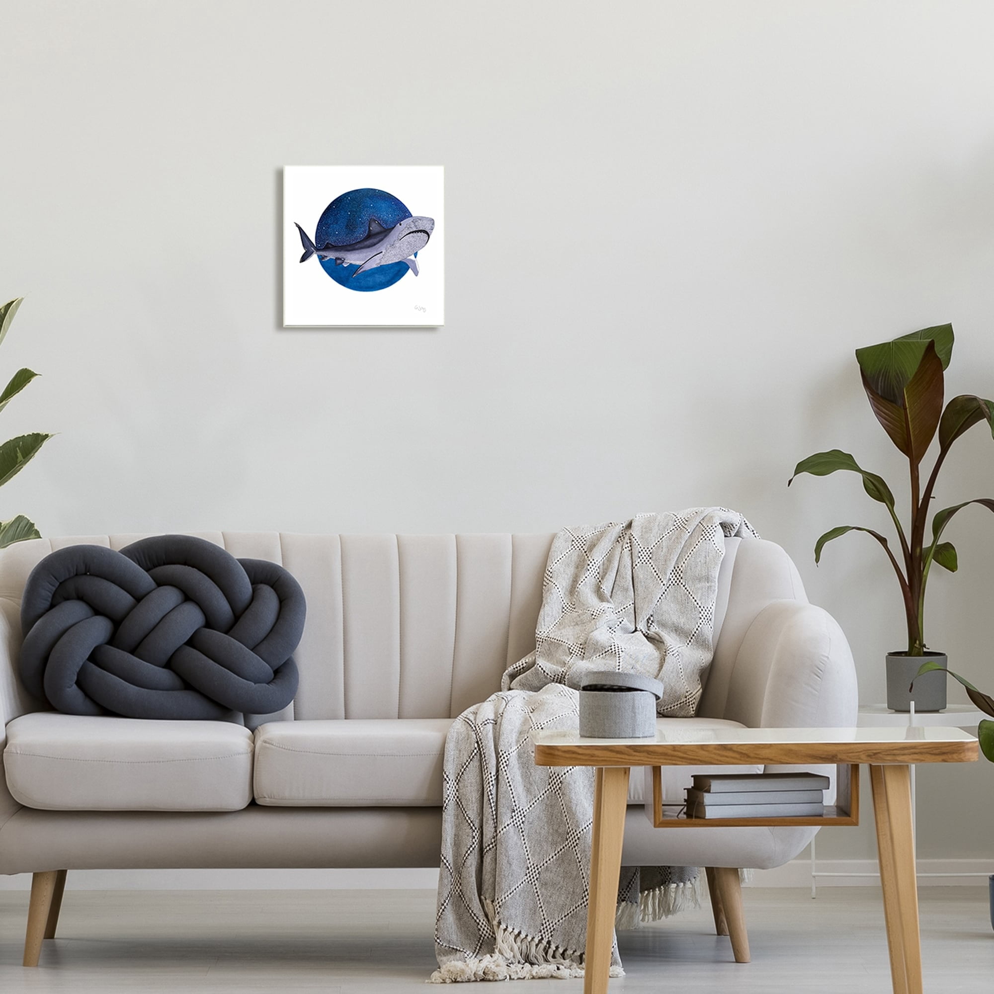 Stupell Industries Great White Shark Swimming Starry Night Sky Wood Wall Art, 12 x 12, Design by Ale Saiz Studio