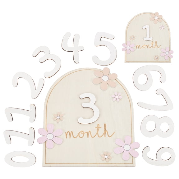 Flower Wood Baby Monthly Milestone Cards with Glue Points for Infants 0-12 Months Baby Shower Growth Recording PapayaWhip 160x160x7mm DIY