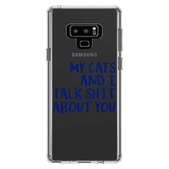 DistinctInk Clear Shockproof Hybrid Case for Samsung Galaxy Note 9 - TPU Bumper Acrylic Back Tempered Glass Screen Protector - My Cats And I Talk S**t About You