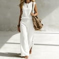 thumbnail image 5 of Karymi Overalls for Women 2 Piece Solid Beach Outfit Set, Crew Neck Sleeveless Tank Top+High Waist Wide Leg Pants with Side Pockets & Button Slit Hem Womens Tops, 5 of 7