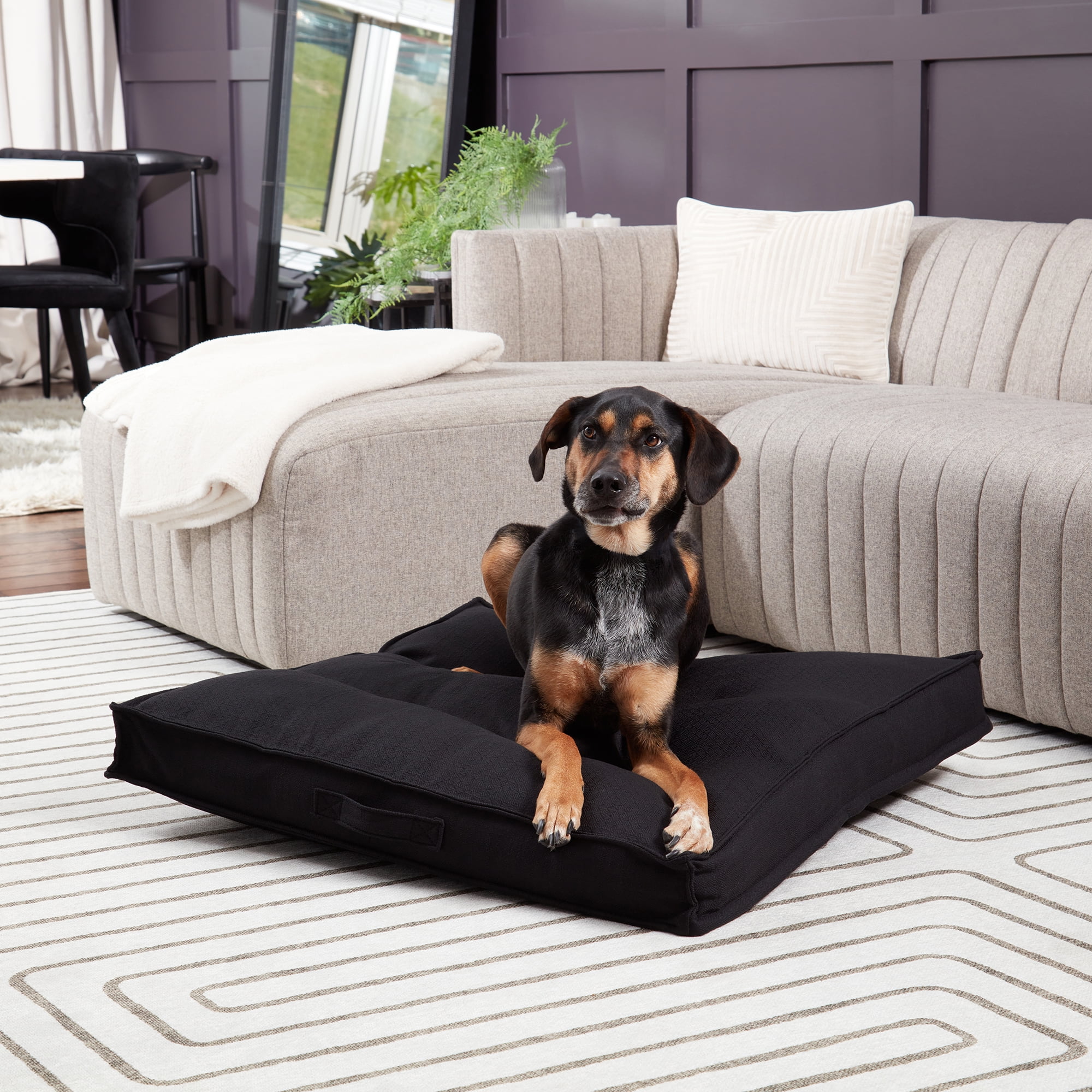 Happy Hounds Milo Square Tufted Pillow Dog Bed- Black- Medium (32 x 32 in.)