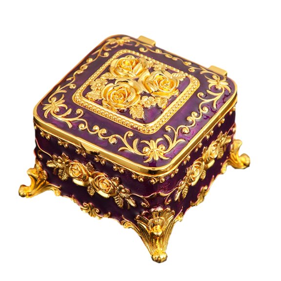 Elegant Enameled Decorated Metal Jewelry Box Vintage Designs Sturdy Construction Jewelry Storage and Display Case