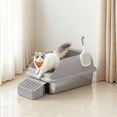 thumbnail image 3 of LEDREM Stainless Steel Open Top Cat Litter Box with Step, High-Sided Litter Tray for Cats up to 33 lb, Slate Gray, 3 of 6