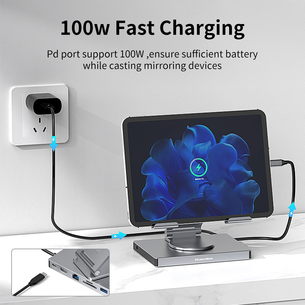 ITIGOITIE 9-in-1 Freestanding Docking Station, Foldable, Charging Enabled and Compatible with Multiple Devices, Silver