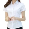 thumbnail image 5 of Joernso Women Shirt Lapel Short Sleeve Buttons Placket Shirt Tops Solid Color Slim Fit Office Business Shirt Workwear, 5 of 8