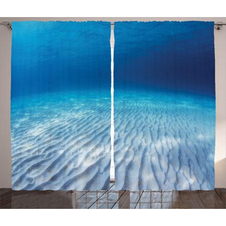 Ids Infinite Divider - Curtains 2 Panels Set, Underwater Shot of An Infinite Sandy Sea Bottom with Clear Water and Waves on Its Surface, Living Room Bedroom Decor, Navy Beige, by Ambesonne
