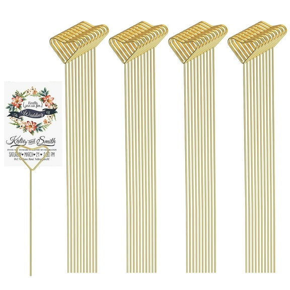 40 Packs Floral Card Holder Picks - Metal Gift Card Holder Sticks for Bouquets, Wedding Centerpieces, Photo Holder Sticks, Floral Picks for Cards, Picture Holders for Centerpieces, Heart-Shaped